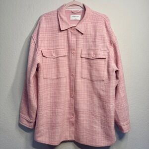 Aritzia‎ Babaton Tweed Jacket L XL Pink Oversized Shacket Pockets Buttons Collar